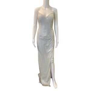 NEW VIENNA PROM luxury lace-embellished slit long gown in white